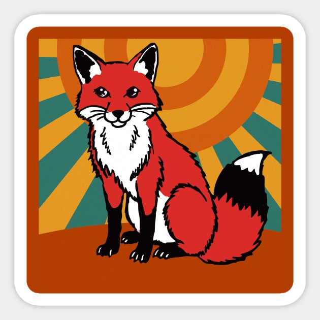 Retro Sunshine Fox – Groovy Woodland Vibes Sticker by DonWillisJrArt